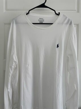Polo by Ralph Lauren White Long-Sleeve Crewneck with Navy Pony